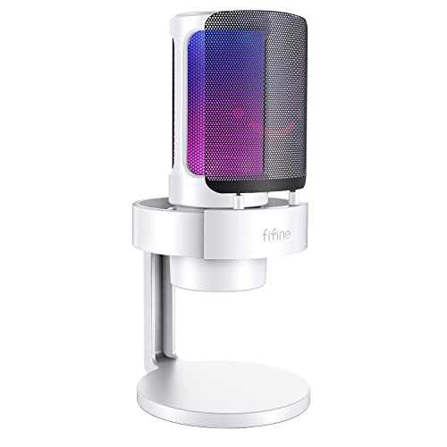 FIFINE Microfone RGB para computador jogos USB transmissão ao vivo